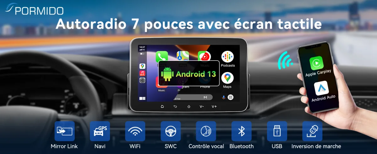 Autoradio connecté 1 DIN de Pormido : qualité et prix compétitifs - autoradio Pormido